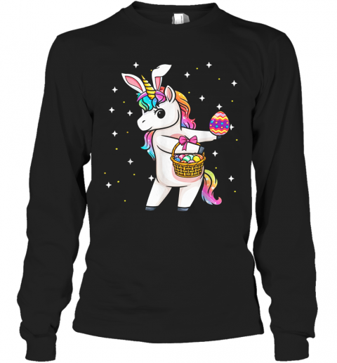 Flossing Unicorn Bunny Eggs Costume Easter Day Girls T-Shirt Long Sleeved T-shirt 