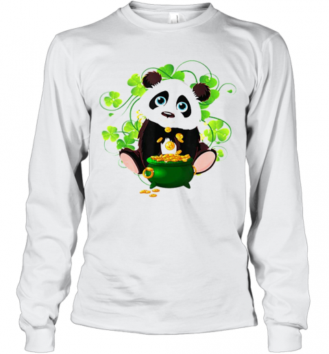 Irish Shamrock Leprechaun Panda St Patricks Day T-Shirt Long Sleeved T-shirt 