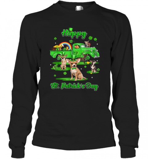 Leprechaun Driving Truck Chihuahua St Patricks Day T-Shirt Long Sleeved T-shirt 