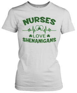 Nurses Love Shenanigans Heartbeat Shamrock St. Patrick'S Day T-Shirt Classic Women's T-shirt