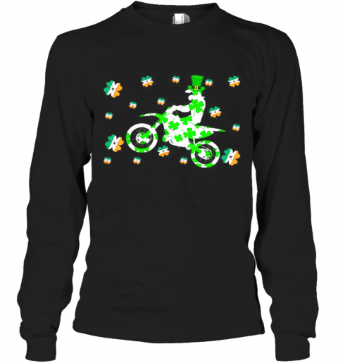 Shamrock Dirt Bike Ireland Flag St Patrick'S Day Biker T-Shirt Long Sleeved T-shirt 