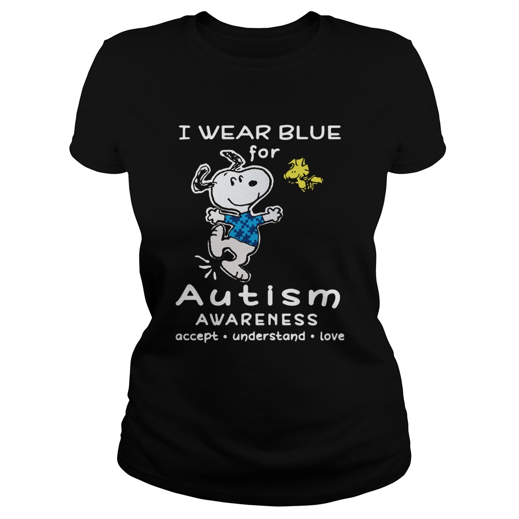 Snoopy And Charlie Brown I Wear Blue For Autism Awareness Classic Ladies