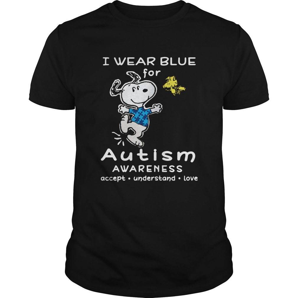 Snoopy And Charlie Brown I Wear Blue For Autism Awareness shirt