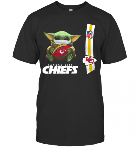 Baby Yoda Mask Hug Kansas City Chiefs Ball NFL T-Shirt