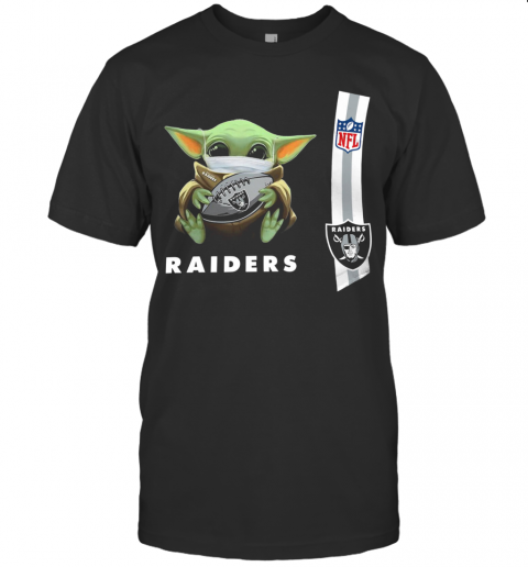 Baby Yoda Mask Hug Oakland Raiders Ball NFL T-Shirt