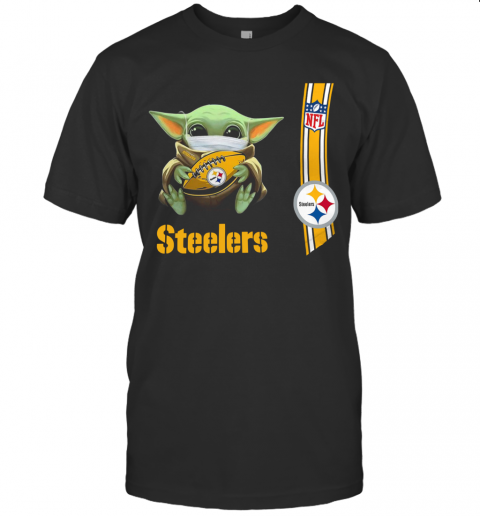 Baby Yoda Mask Hug Pittsburgh Steelers Ball NFL T-Shirt