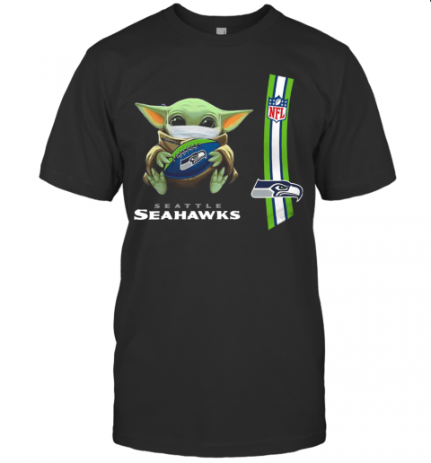 Baby Yoda Mask Hug Seattle Seahawks Ball NFL T-Shirt