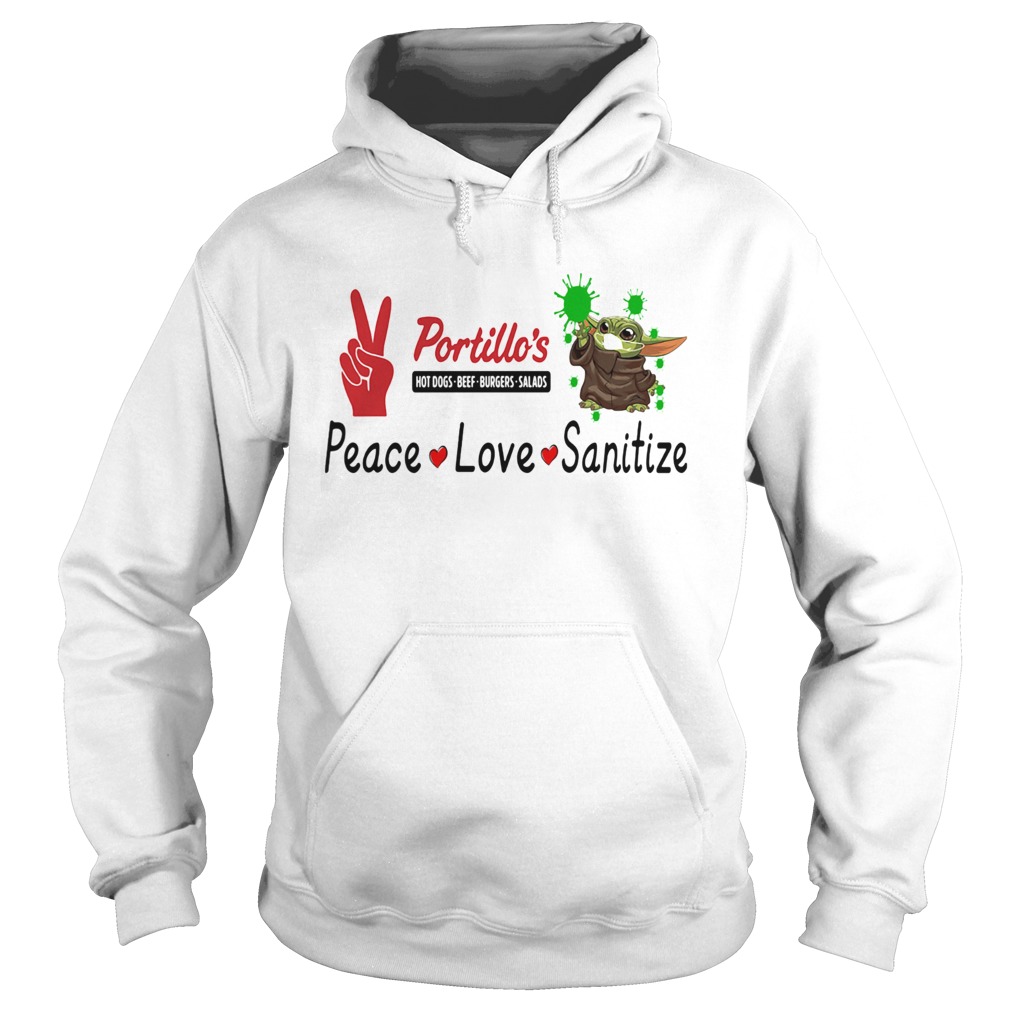 Baby yoda portillos hot dogs beef burgers salads peace love sanitize Hoodie