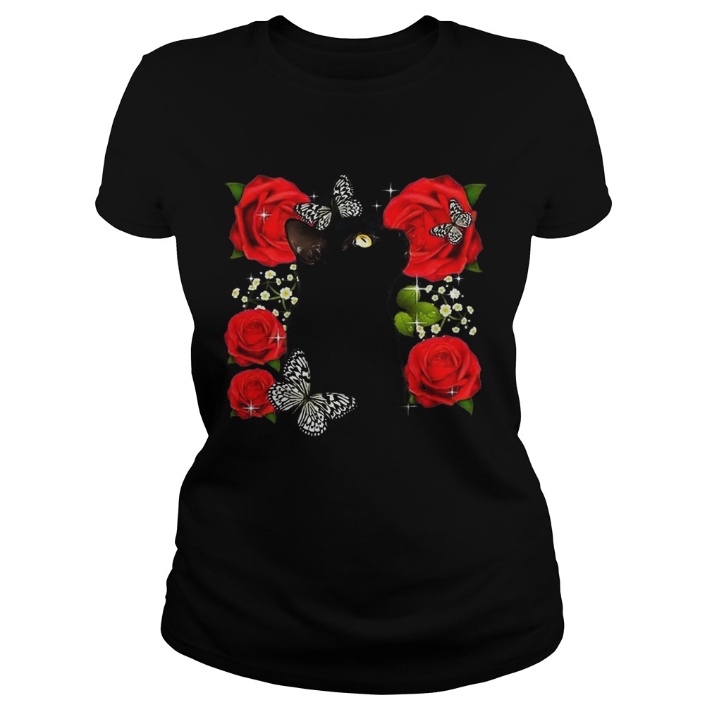 Black Cat Rose Flowers Butterfly Classic Ladies