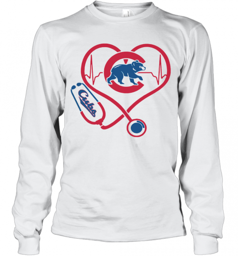 Chicago Cubs Baseball Stethoscope Heartbeat T-Shirt Long Sleeved T-shirt 