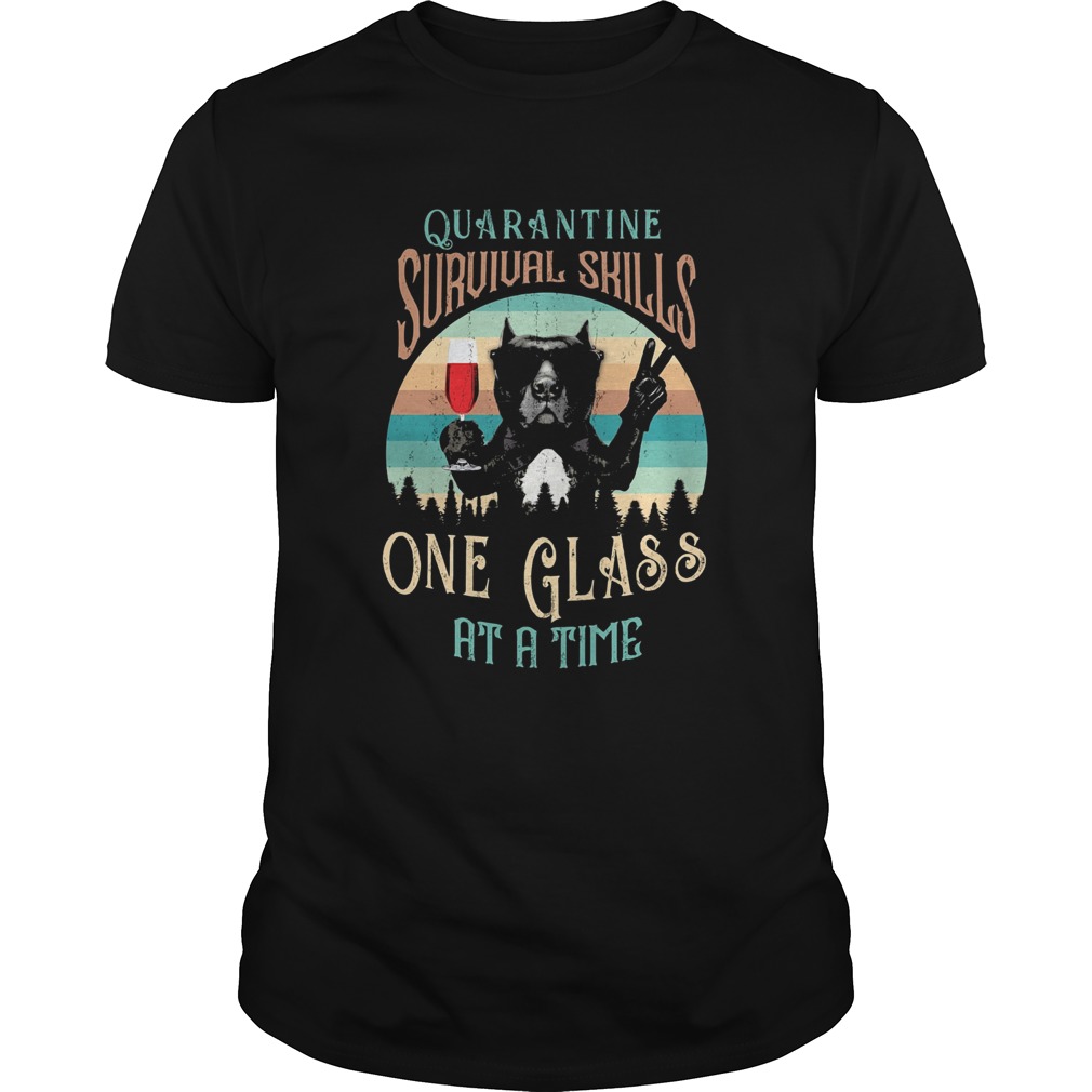 French bulldog drink wine quarantine survival skills one glass at a time vintage shirt