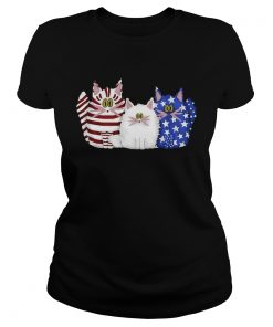 Three Cats Red White And Blue Cute American Flag  Classic Ladies