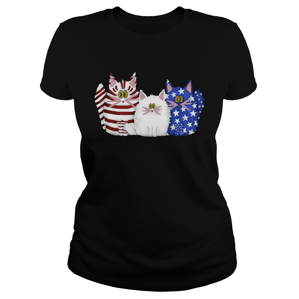 Three Cats Red White And Blue Cute American Flag Classic Ladies