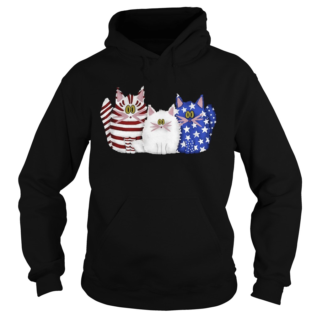 Three Cats Red White And Blue Cute American Flag Hoodie