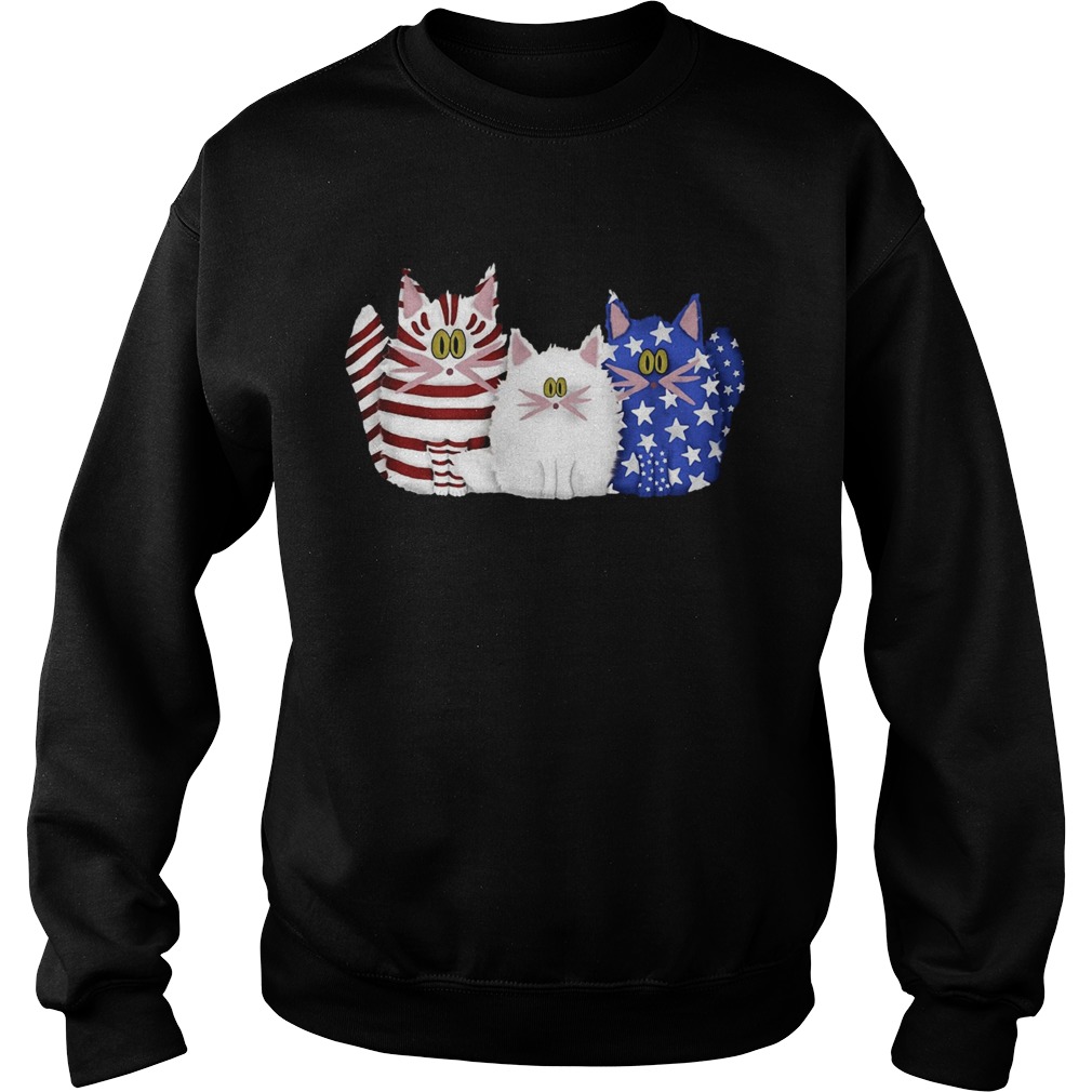 Three Cats Red White And Blue Cute American Flag Sweatshirt