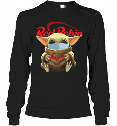 Baby Yoda Face Mask Hug Red Robin T-Shirt Long Sleeved T-shirt 