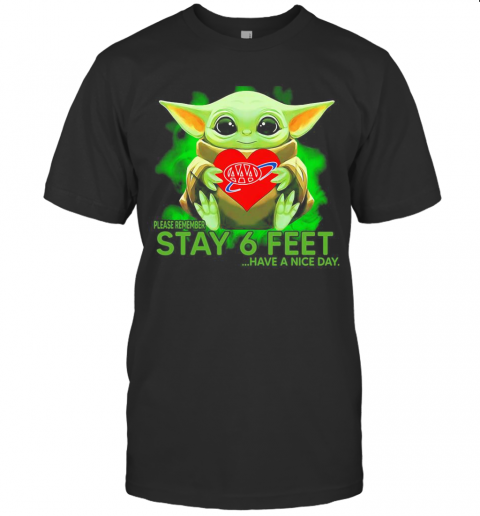 Baby Yoda Hug AAA Please Remember Stay 6 Feet Have A Nice Day T-Shirt