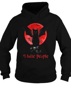 Bat And Black Cat Moon Red I Hate People  Hoodie