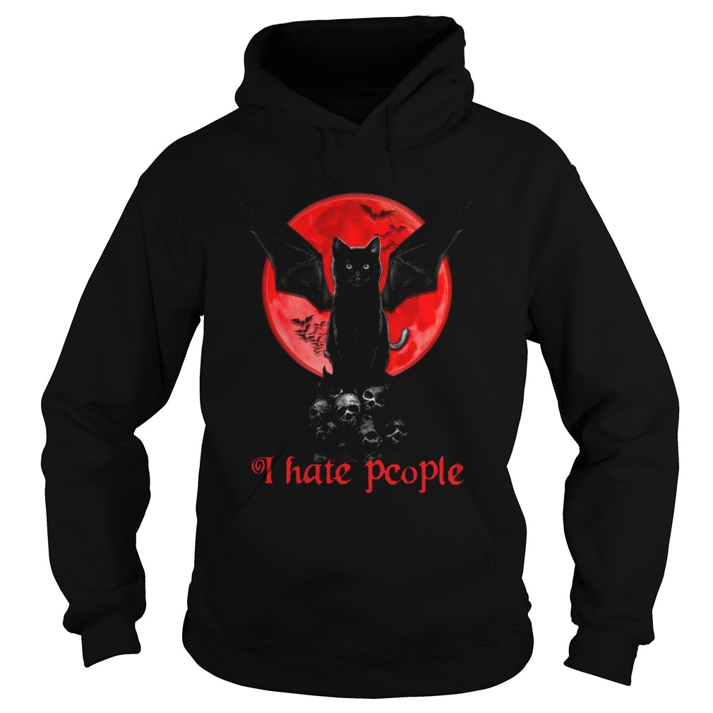 Bat And Black Cat Moon Red I Hate People Hoodie