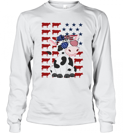 Cow Flag American In 5 Independence Day T-Shirt Long Sleeved T-shirt 