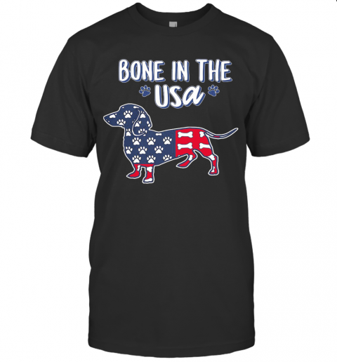 Dachshund Bone In The USA American Flag Veteran Independence Day Paw T-Shirt