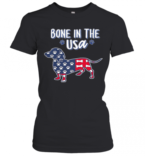 Dachshund Bone In The USA American Flag Veteran Independence Day Paw T-Shirt Classic Women's T-shirt