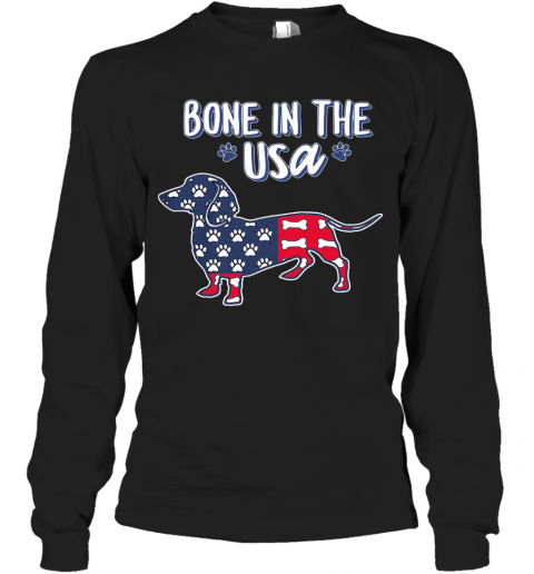 Dachshund Bone In The USA American Flag Veteran Independence Day Paw T-Shirt Long Sleeved T-shirt 