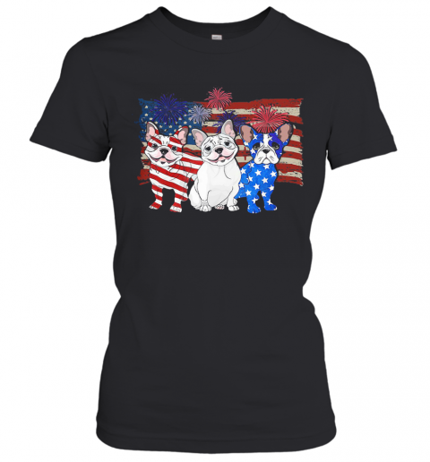 French Bulldog Firework American Flag Independence Day T-Shirt Classic Women's T-shirt