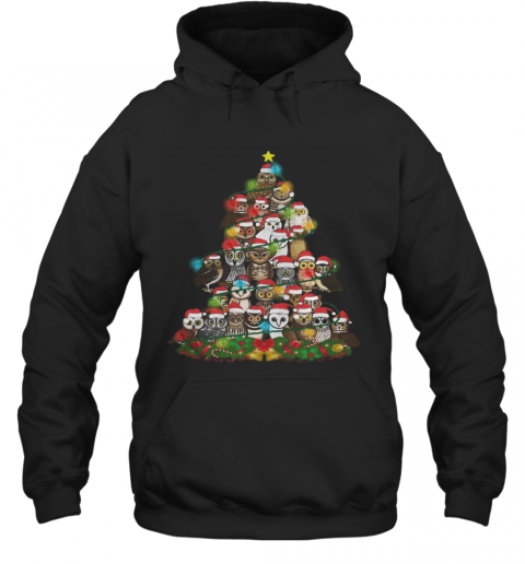 Merry And Bright Owl Christmas Tree T-Shirt Unisex Hoodie