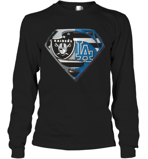 Oakland Raiders And Los Angeles Dodgers Superman T-Shirt Long Sleeved T-shirt 