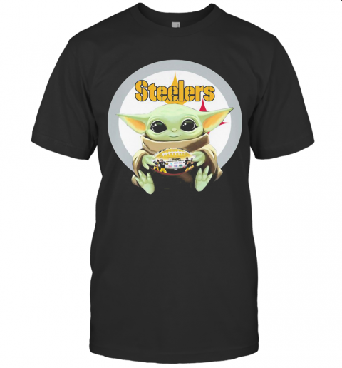 Star Wars Baby Yoda Hug Pittsburgh Steelers Football Logo T-Shirt