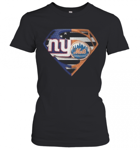 Superhero New York Giants Vs New York Mets Diamond American Flag T-Shirt Classic Women's T-shirt