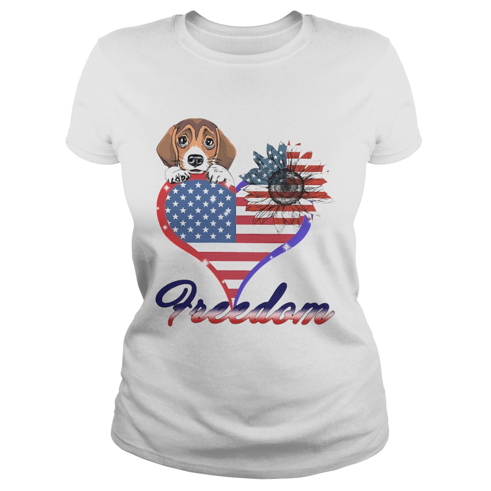 Beagle Dog Sunflower Heart American Flag Freedom Classic Ladies