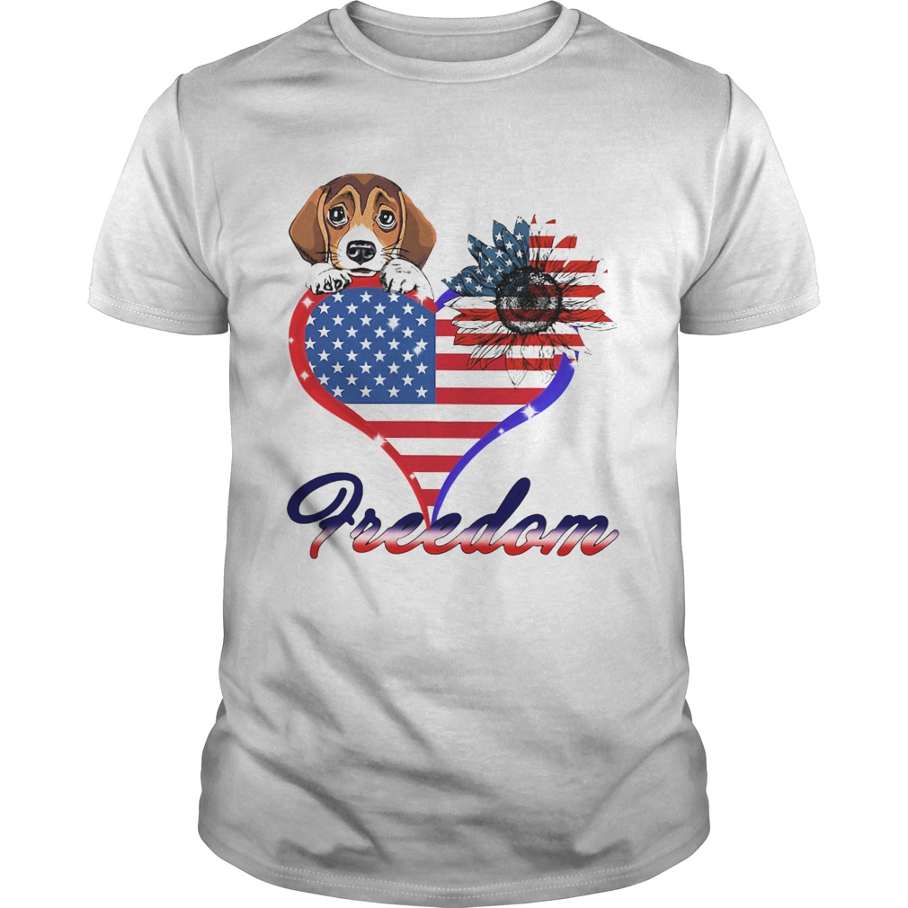 Beagle Dog Sunflower Heart American Flag Freedom shirt