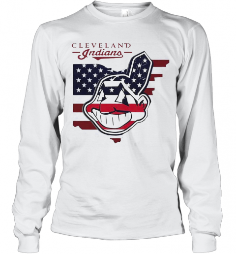 Cleveland Indians American Flag T-Shirt Long Sleeved T-shirt 