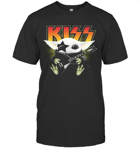 Kiss Star Wars Baby Yoda Hug Guitar T-Shirt