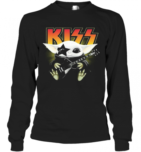 Kiss Star Wars Baby Yoda Hug Guitar T-Shirt Long Sleeved T-shirt 