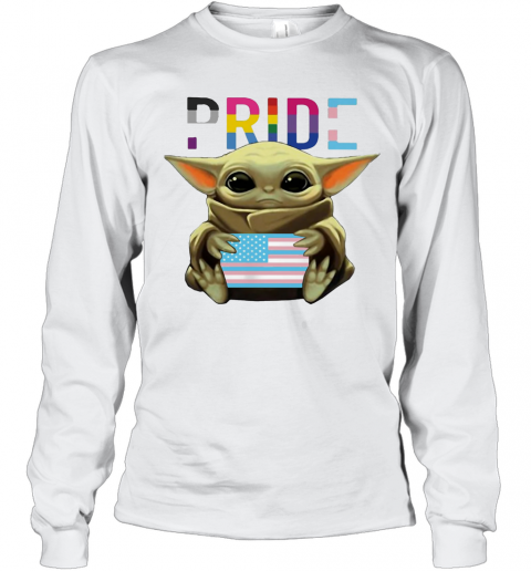 Lgbt Pride Baby Yoda Hug American Flag Independence Day T-Shirt Long Sleeved T-shirt 