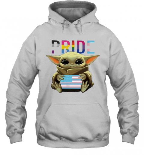 Lgbt Pride Baby Yoda Hug American Flag Independence Day T-Shirt Unisex Hoodie