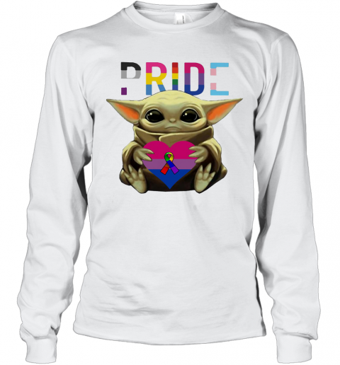 Lgbt Pride Baby Yoda Hug Heart Cancer Awareness T-Shirt Long Sleeved T-shirt 