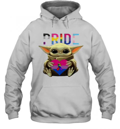 Lgbt Pride Baby Yoda Hug Heart Cancer Awareness T-Shirt Unisex Hoodie