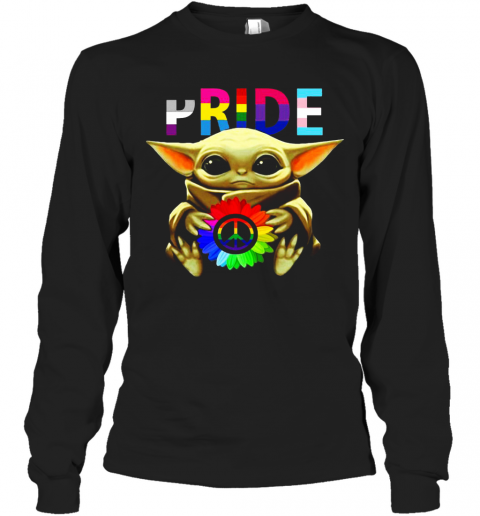 Pride Baby Yoda Hug Hippie Sunflower T-Shirt Long Sleeved T-shirt 