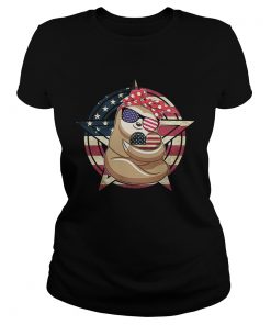 Sloth hug heart American flag veteran Independence Day  Classic Ladies