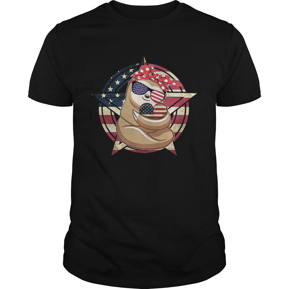 Sloth hug heart American flag veteran Independence Day shirt