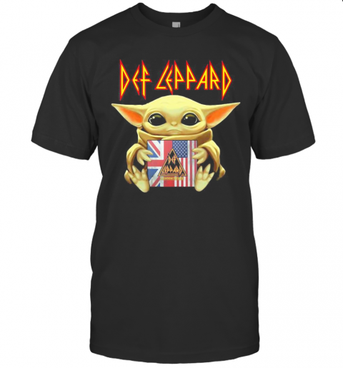 Star Wars Baby Yoda Hug Def Leppard American Flag Independence Day T-Shirt