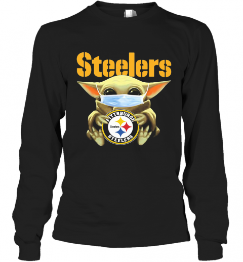 Star Wars Baby Yoda Mask Hug Pittsburgh Steelers Logo T-Shirt Long Sleeved T-shirt 