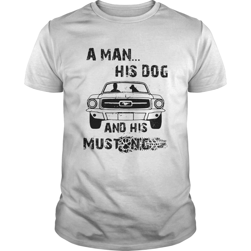 A Man His Dog And His Mustang Car Footprint shirt