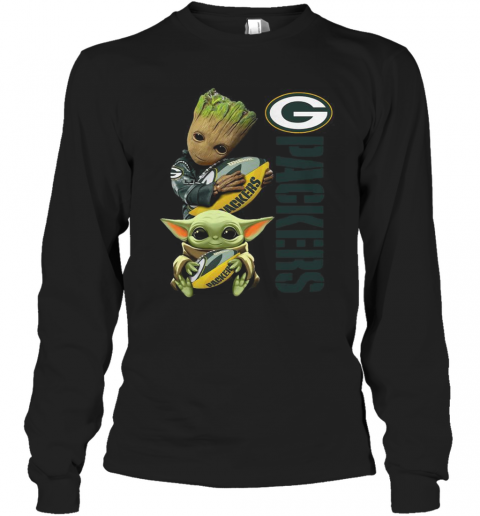 Baby Groot And Yoda Hug Green Bay Packers T-Shirt Long Sleeved T-shirt 