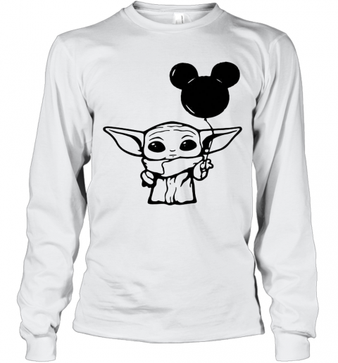 Baby Yoda Holding Balloon Mickey Mouse T-Shirt Long Sleeved T-shirt 