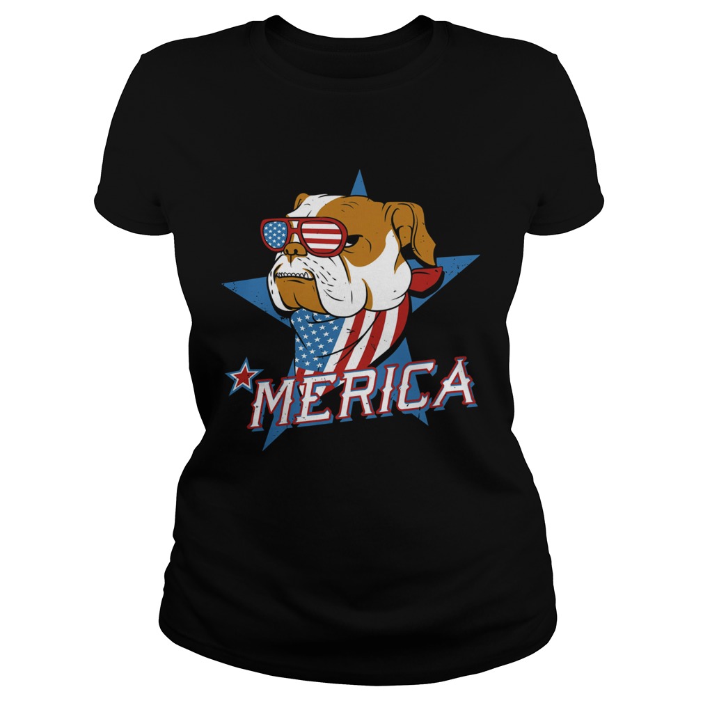 Bulldog merica american flag independence day Classic Ladies